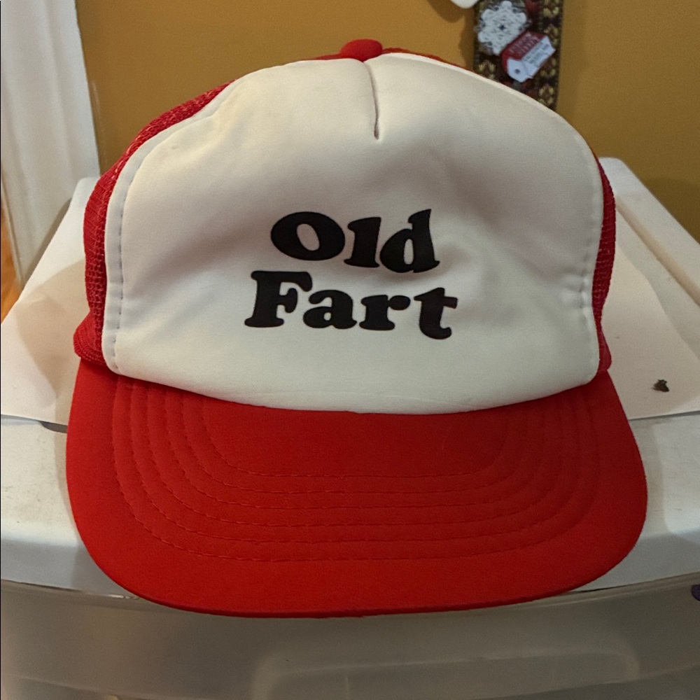Red and White Old Fart Trucker Hat with 'Old Fart' Print